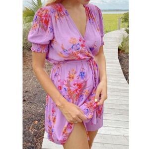 Urban Outfitters UO Anna Crepe Wrap Mini Tropical Hawaiian Dress Women's Size M